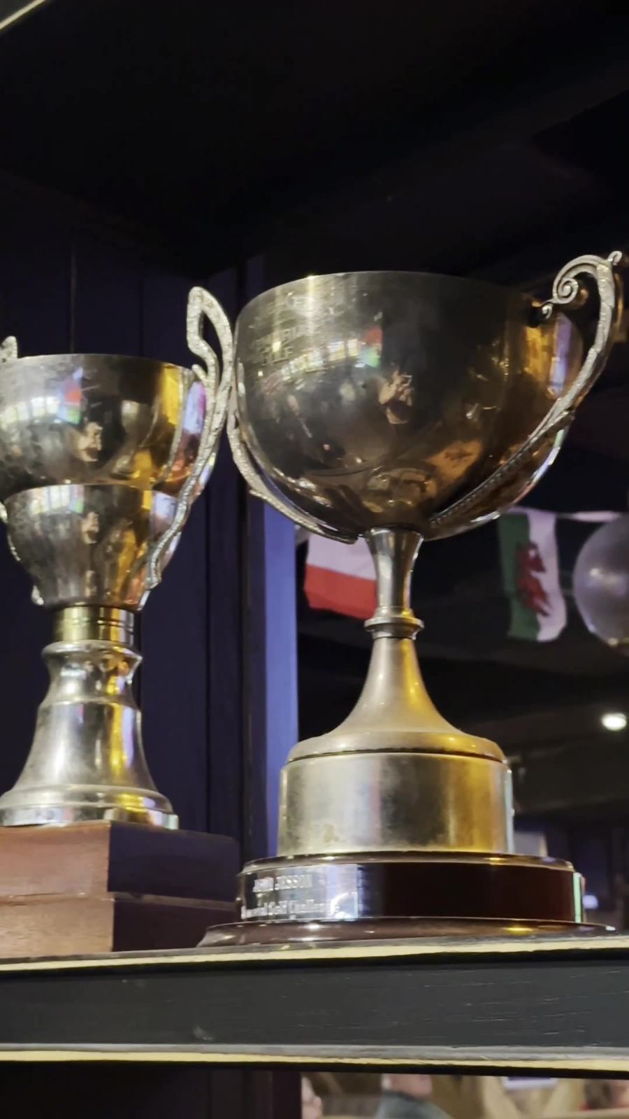 Trophies on display in the bar