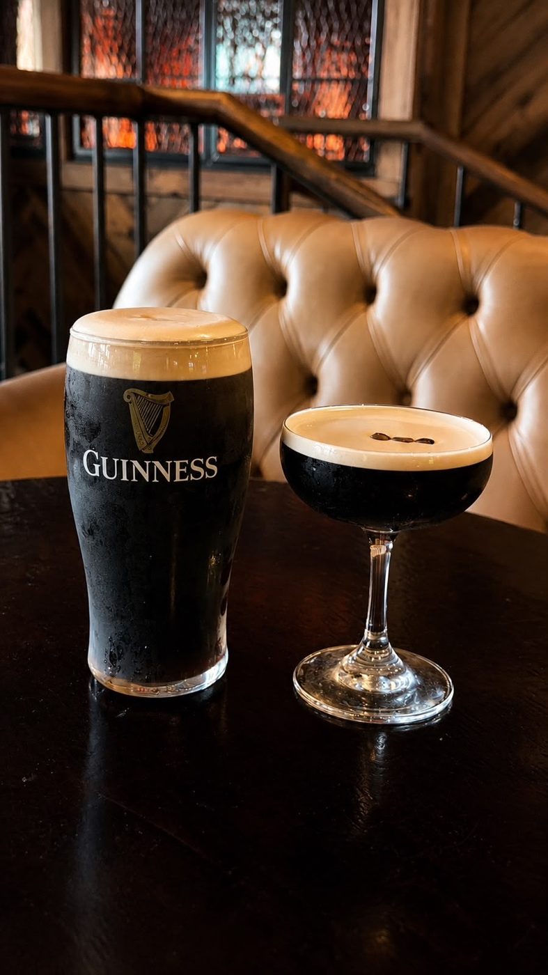 A pint of Guinness and an espresso martini in the lounge